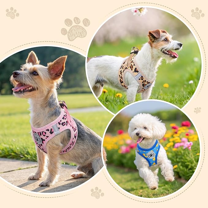 BEAUTYZOO Step in Dog Harness and Leash Set,Reflective Dog Harness No Pull No Choke Puppy Harness for Small Medium Large Dogs Cats,Soft Padded Mesh Vest Harnesses for Girl Boy Pets,Leopard Khaki XS