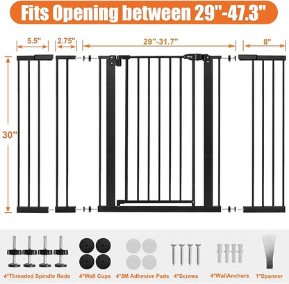 keny Extra Wide Baby Gate - Auto Close Safety Gate, Pressure Mounted, 29"-47.3", 30" Tall, Black