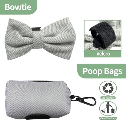 EVERKING 5-Piece Dog Travel Set, Adjustable Harness, Leash, Collar, Poop Bags, Bowtie for Small Medium Dogs, Beige, Breathable No-Pull Design (Slate Gray, XS)
