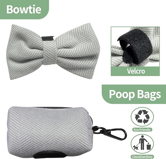 EVERKING 5-Piece Dog Travel Set, Adjustable Harness, Leash, Collar, Poop Bags, Bowtie for Small Medium Dogs, Beige, Breathable No-Pull Design (Slate Gray, S)