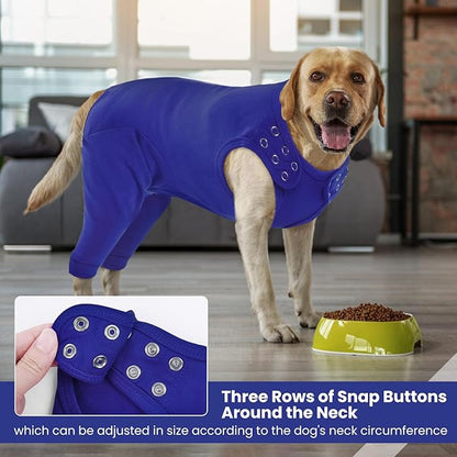 IDOMIK Dog Recovery Suit,Dog Leg Sleeve to Stop Licking Rear Legs,Thigh Wound Protective Sleeve,Male Female Pet Surgical Clothes,Doggy Surgical Suit with Pants Cover,Cone Collar Alternative,Blue,M