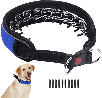 Martingale No Pull Dog Collar for Large Medium Dogs Training Walking, Heavy Duty Nylon Reflective Adjustable Anti Pull Slip Collar with Buckle L Blue