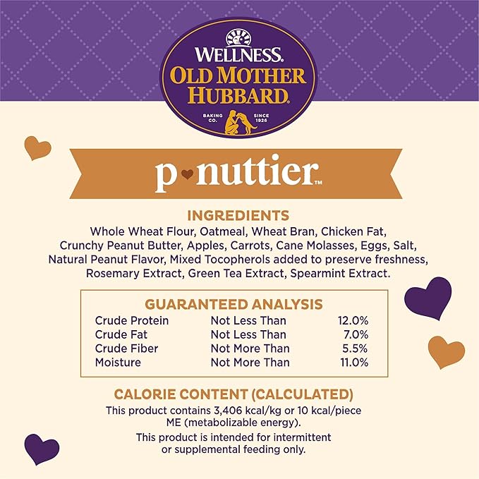 Old Mother Hubbard Wellness P-Nuttier Dog Biscuits, Natural, Training Treats, Peanut Butter Flavor, Mini Size, (20 Ounce Bag)(Pack of 2)