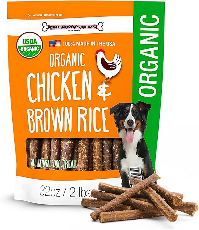 Chewmasters Organic Chicken & Brown Rice Dog Treats, 2 Pound Bag, 100% Organic, Made in The USA, Corn, Soy & Wheat Free, No by-Products, Real Meat Dog Treat