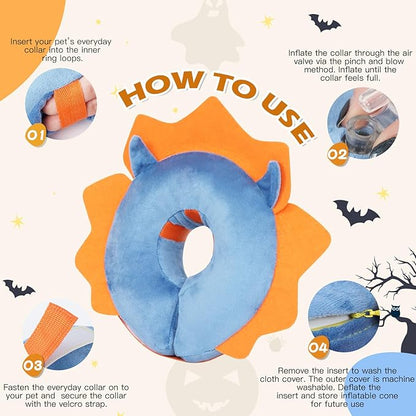 IEUUMLER Inflatable Recovery Dog Collar, Protective Donut Cone, Adjustable Soft Collar for Dog and Cat After Surgery Prevent from Biting & Scratching EU002 - Blue Demon M+