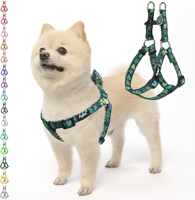 PUPTECK No Pull St. Patrick Dog Harness Soft Adjustable Basic Nylon Step in Puppy Vest Outdoor Walking with ID Tag, Deep Green S