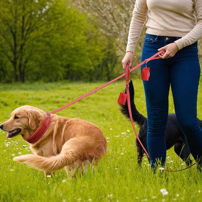 Reflective Dog Collar Leash Set, Adjustable Soft Dog Collar Leash with Poop Bag Holder Dispenser for Small Medium Large Dogs, Multiple Color Available, Red, Medium