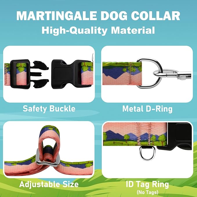 Martingale Collar for Dogs with Buckle No Pull Adjustable Nylon Limited Slip Training Dog Collars (Red Sunset, Small)