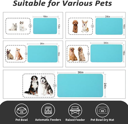 HotLive Dog Food Mat - Absorbent Cat Mat for Food and Water, No Stains Pet Feeding Bowl Mat, Easy to Clean Pet Placemats, Quick Dry Dog Water Dispenser Mat for Messy Drinkers | Teal 24"x36"