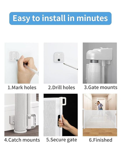Veraste Retractable Baby Gate for Doorways and Stairs, Mesh Safety Gate for Pet, Indoor & Outdoor Use, One-Hand Operation, Easy Installation, 33.6" Tall, Expands to 71" Wide（White,33.6"x71"）