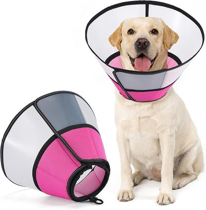 Avont Dog Cone Collar After Surgery, Alternative Adjustable Elizabeth Cone for Medium Large Dogs, Comfy Breathable Pet Recovery Collar to Stop Licking -Pink(L)