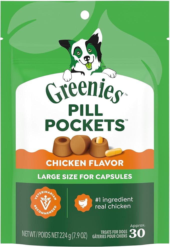 Greenies Pill Pockets for Dogs Large Size, Soft Dog Treats, Chicken Flavor, 7.9 oz. Pouch (30 Treats)