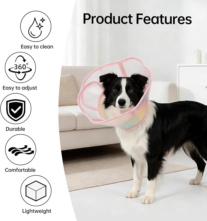 Touchdog Soft Dog Cone Collar,Waterproof & Foldable Elizabethan Collar for Dogs After Surgery, No Lick Recovery E-Collar, Comfortable Protective Cone Alternative for Small Medium Large Dogs (Pink, L)