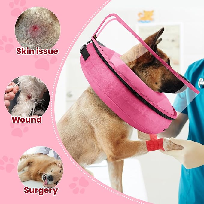BARKLESS Dog Cone, Inflatable Dog Cone After Surgery, Soft Surgery Collar with Enhanced Anti-Licking Guard Shield for Pets, Patented Protective Donut Collar (Hot Pink, L (Neck: 14"-18"))
