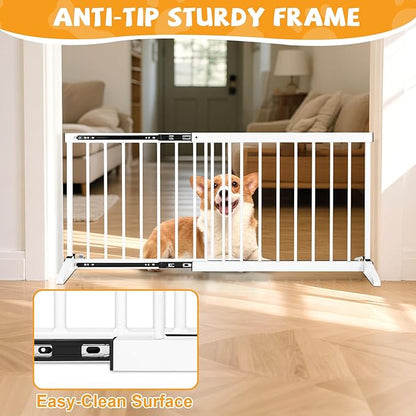 White Metal Dog Gate for Small Dogs - 17.7" Short Freestanding Puppy Gate with Retractable Sliding Rail, No Installation, Indoor/Outdoor Use, Foldable & Portable Pet Barrier