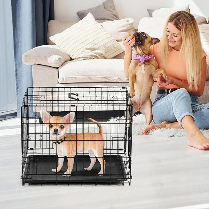 Dog Crate - Single Door 30 Inch Portable Puppy Dog Cage, Metal Wire Pet Kennel with Secure Lock, Leak-Proof Pan Tray, Foldable Design for Dogs Pets Indoor Training and Outdoor Trave