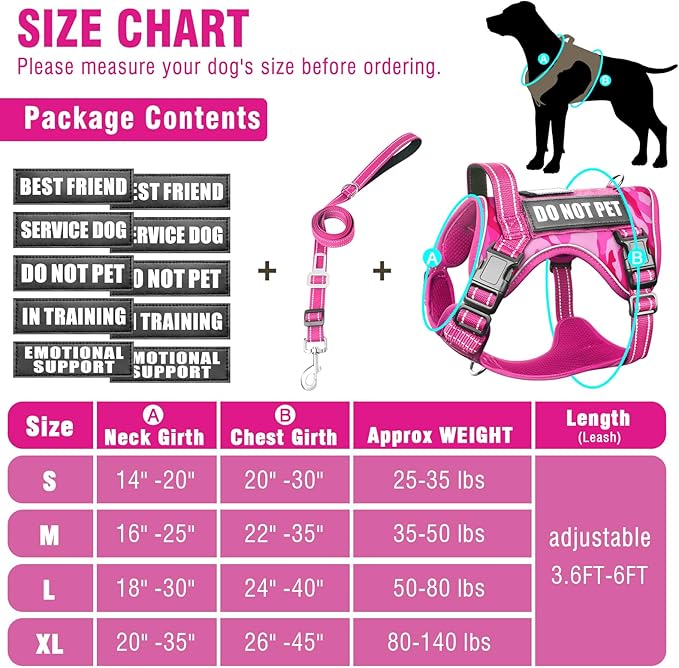Tactical Service Dog Vest and Leash Set,Heavy Duty No Pull Dog Harness and 10 Patches with Dog Seat Belt for Large Dogs,Reflective Pet Harness for Training Walking Hiking Camo Pink XL