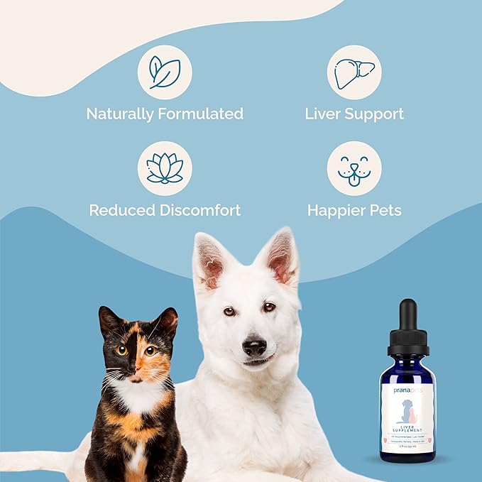 PranaPets Liver Supplement for Pets Naturally Aids in Healthy Liver Function for Dogs & Cats | Herbal Formula Helps Relieve Abdominal Pain, Indigestion & Inflammation of Liver & Gallbladder