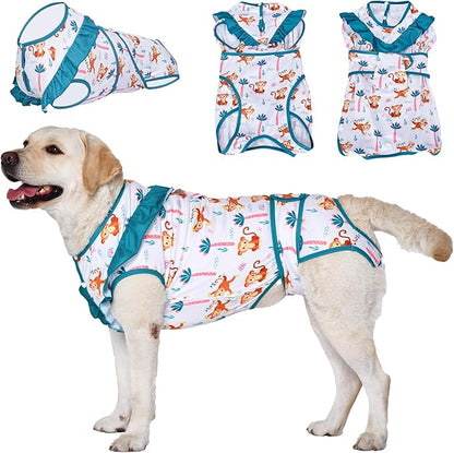 LovinPet Dog Recovery Suit for Large Medium Dogs - Bodysuit Onesie for Shedding Skin Disease Pet Pajamas Dog Anti Licking Bodysuit for Abdominal Wound After Surgery,Elephant,Green,M