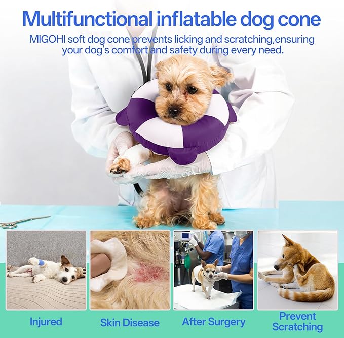 MIGOHI Dog Cone Collar Alternative for Small Dogs - Soft Recovery Donut E-Collar After Neuter Surgery, Pet Neck Protect to Stop Licking and Biting,Spay & Neuter,Not Block Vision(M,Purple)