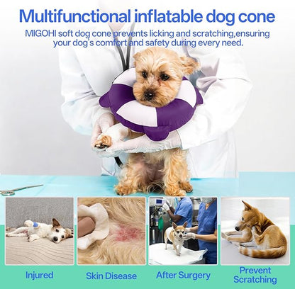 MIGOHI Soft Inflatable Dog Cone Collar,Lightweight Recovery Neck Donut Collar for Dogs After Surgery - Comfortable E-Collar for Small Dogs to Stop Licking Wounds, Dog Cats Spay & Neuter (S,Purple)