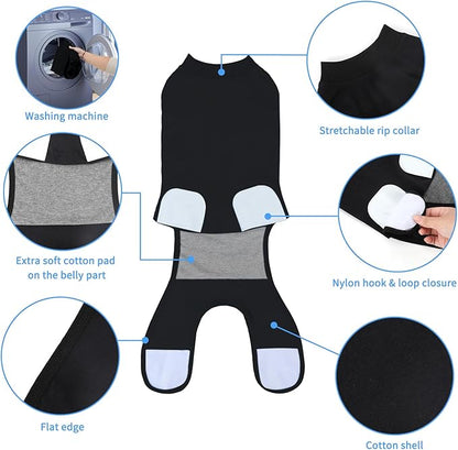 2 Packs Breathable Cotton Dog Recovery Suit for After Neuter Spay Abdominal Wounds Protector, Professional Anti-Licking Onesies for Male Female Pets Surgery Bandages, L Black Grey Pure