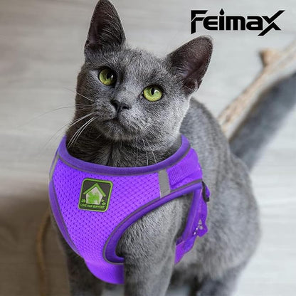 FEimaX Dog Harness and Leash Set, No-Pull Breathable Soft Mesh Puppy Vest Harness Reflective Adjustable Pet Harnesses for Small Medium Dogs and Cats - Outdoor Easy Control for Walking (M, Purple)