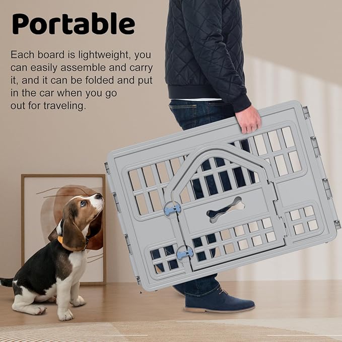 6-Panel Dog Pen Indoor Resin Dog Crate Easy Assemble, Fold It Down, for Dogs Indoor Small, Portable Dog House for Puppies