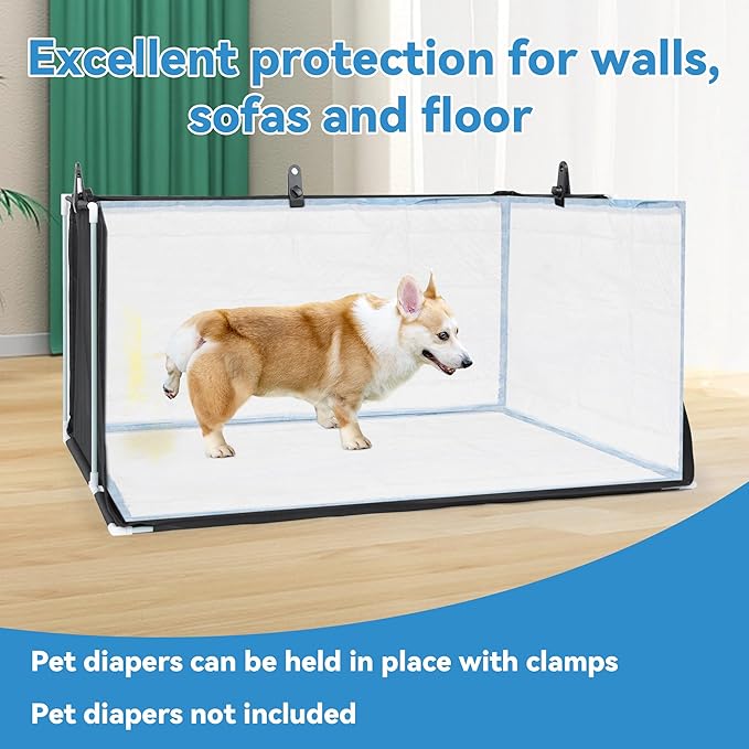 MABOZOO Dog Pee Pad Holder with High Walls, Foldable Dog Litter Box Potty Shields Indoor Potty for Small and Medium Pets, No Spill Pee Pad Holder Tray for Doggy Work (24x24x17.7 in). Patent Pending
