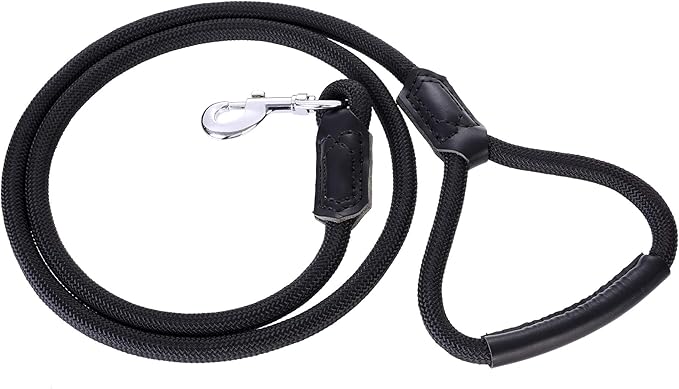 Mile High Life | Premium Leather Dog Leash | Strong Rope Leash | Leather Handle | Zinc Alloy Strong Clasp | Small Medium Large Dogs | 4/5/6 Feet(Black, 72 Inch (Pack of 1))