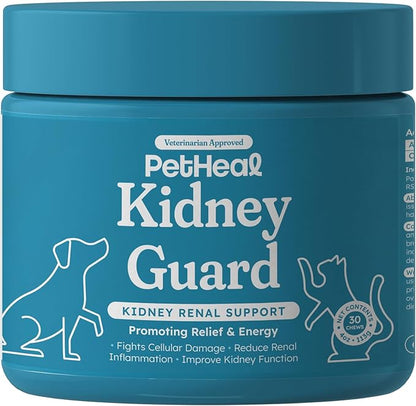 PetHeal Kidney Guard Chews for Dogs - Vet-Reviewed - Supports Renal Health & Energy with Astragalus, Cordyceps, Dong Quai & Rehmannia | Promotes Kidney Function & Detox | 30 Soft Chews, Pork Flavor