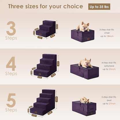 EHEYCIGA Dog Stairs for High Bed 22.5" H, 5-Step Dog Steps for Bed, Pet Steps for Small Dogs and Cats, Non-Slip Balanced Pet Ramp Indoor, Purple