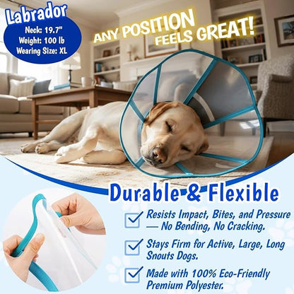 Adjustable Deep Dog Cone Collar for Dogs to Stop Licking, Soft Transparet E Collar for Medium Dogs After Surgery, Comfort Wound Recovery Cone with Padding, Foldable & Easy-Clean Pet Cone(Blue-Green,M)