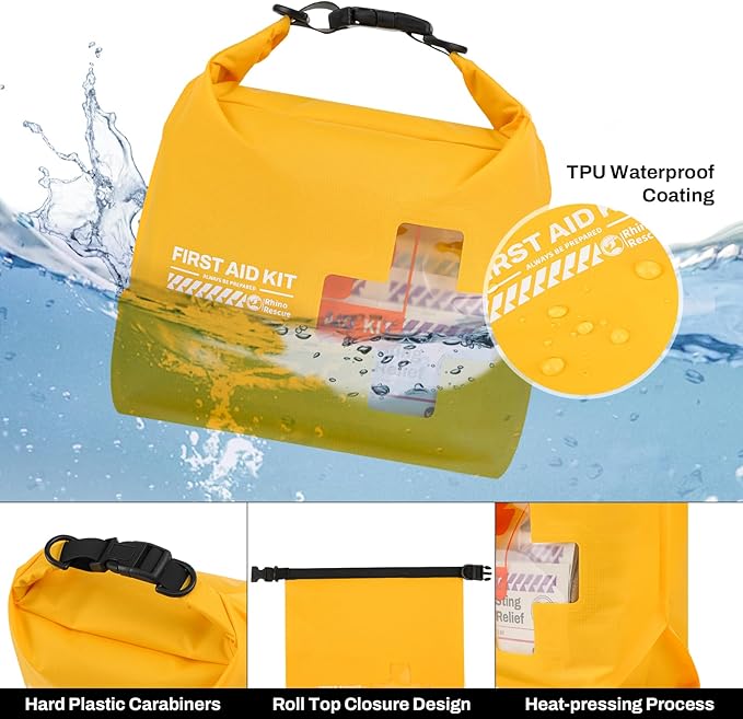 RHINO RESCUE Bundle - Pet First Aid Kit, Emergency Medical Supplies for Dogs & Cats, Safety Essentials Pack with Thermometer+Waterproof First Aid Kit, Lightweight Boat Dry Bag