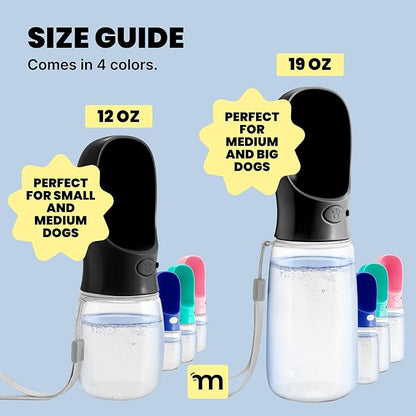 MalsiPree Dog Water Bottle - 19 Oz, Black, BPA-Free - Portable & Lightweight Water Dispenser with Bowl for Dogs - Leak-Proof & No-Waste Design for Travel