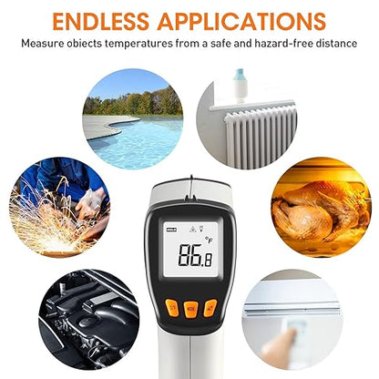 Infrared Thermometer, Laser Temperature Gun for Cooking, Non Contact Temp Gauge, Adjustable Emissivity IR Thermometer Heat Temperature Reader Gun -58 to 788℉, -50 to 420℃(Not for Human)