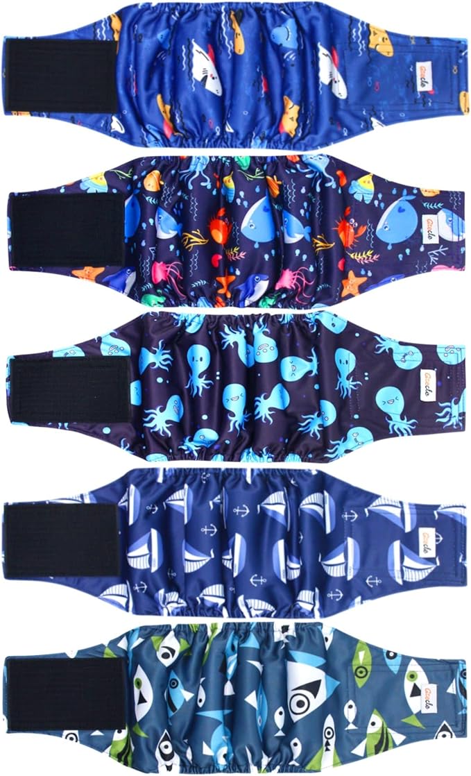 5 Pack Dog Diapers Male Reusable, Premium Belly Bands for Male Dogs, High Absorbing Male Dog Pee Wraps for Doggie in Incontinence or Excitable Urination and Training XS