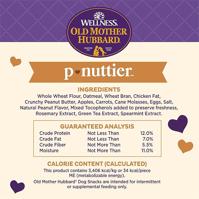 Wellness Old Mother Hubbard Classic P-Nuttier Dog Biscuits, Natural Training Treats, Peanut Butter Flavor, Small Size, 20 oz Bag
