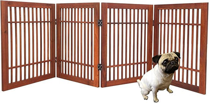 Urnporium Freestanding Wooden Dog Gate Foldable Indoor Pet Gate No Drill Expandable Barrier for Doorways Stairs Hallways Portable Wood Fence for Small Dogs & Puppies (Brown Pet Gate, 4 Panel 24" Tall)
