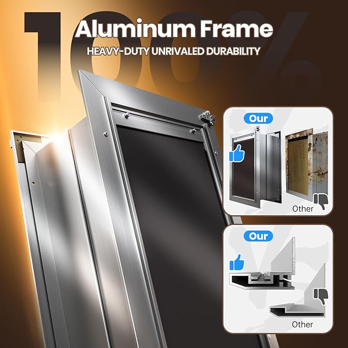 Dog Door for Wall, Large Doggie Door, Heavy Duty Pet Door with All Aluminum, 2 Magnetic Flaps, Wide Telescoping Tunnel, Sliding Lock Panel Doggy Door for Exterior Wall (Pets Up to 110 LB)