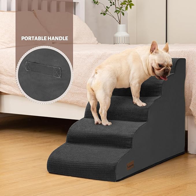Aodisman 5-Step Dog Stairs and Ramp for High Bed, Non-Slip Sturdy Pet Steps for Small Dogs and Cats,22.2" H, Black