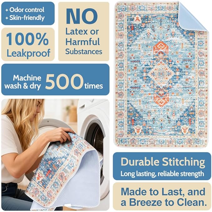 Washable Pee Pads for Dogs 2 Pack Reusable Puppy Training Pads 24"x18" Super Absorbent Waterproof Dog Training Pads, Non-Slip Potty Pads Whelping Pads Litter Mat Pet Supplies - Blue/Mix