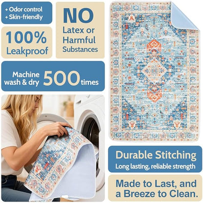 Washable Pee Pads for Dogs 2 Pack Reusable Puppy Training Pads 48"x48" Super Absorbent Waterproof Dog Training Pads, Non-Slip Potty Pads Whelping Pads Litter Mat Pet Supplies - Blue/Mix