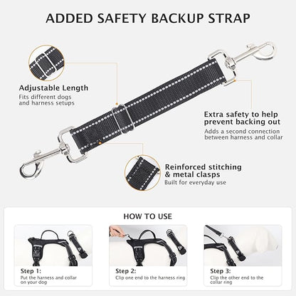 IEUUMLER No Pull Dog Harness, Reflective Front Clip Vest with Leash,Safety Belt and Backup Safety Strap, Adjustable Easy Control Handle,Air Tag Dog Collar for Small Medium Large Dogs EU021 (Black, L)