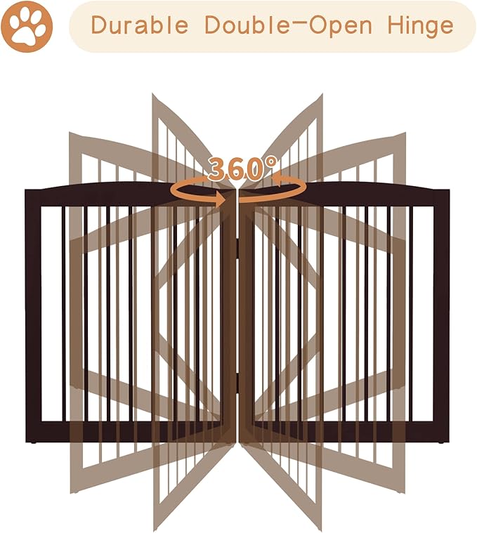 PUPETPO Freestanding Pet Gate for Dogs, Foldable Wooden Dog Gate for House, Indoor Dog Gate for Doorways, Stairs, Gates for Dogs Indoor, Support Feet Included, 24" Height 3 Panels, Brown