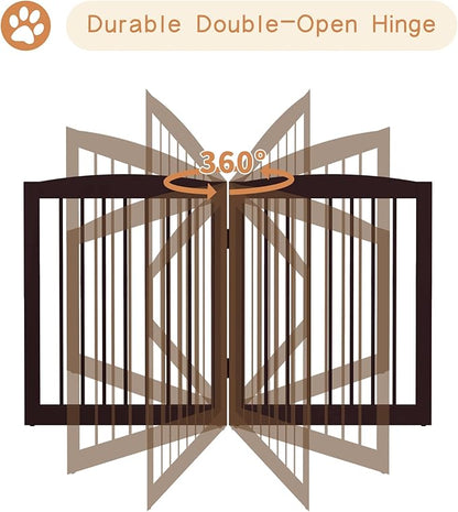 PUPETPO Freestanding Pet Gate for Dogs, Foldable Wooden Dog Gate for House, Indoor Dog Gate for Doorways, Stairs, Gates for Dogs Indoor, Support Feet Included, 24" Height 3 Panels, Brown