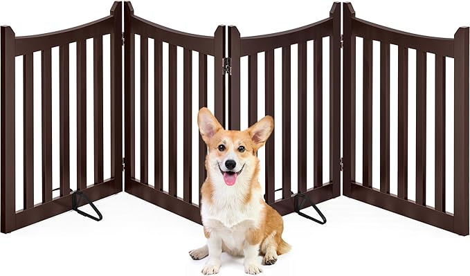 Yaheetech 24" H Freestanding Pet Gate for Dogs Wooden Dog Gates for Hallway, Doorway Collapsible Indoor Pet Fence with Support Feet Stair Barrier 4 Panels Fence Espresso