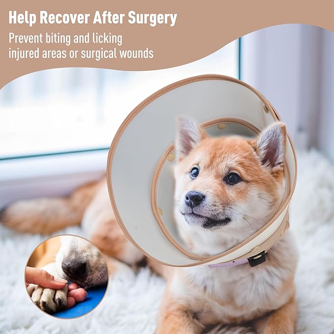 Soft Dog Cone Collar for Large Medium Small Dogs - Adjustable Pet Recovery E-Collar, Tan Large Long