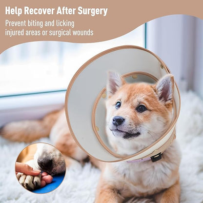 Soft Dog Cone Collar for Large Medium Small Dogs - Adjustable Pet Recovery E-Collar, Tan Large Long