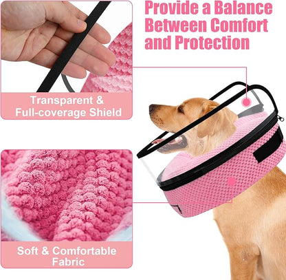 2-in-1 Soft Inflatable Dog Cone Collar Alternative with Enhanced Anti-Licking Guard Shield, Dog Collar After Surgery, Adjustable Recovery Cones for Large Medium Small Dogs and Cats (Pink,S)